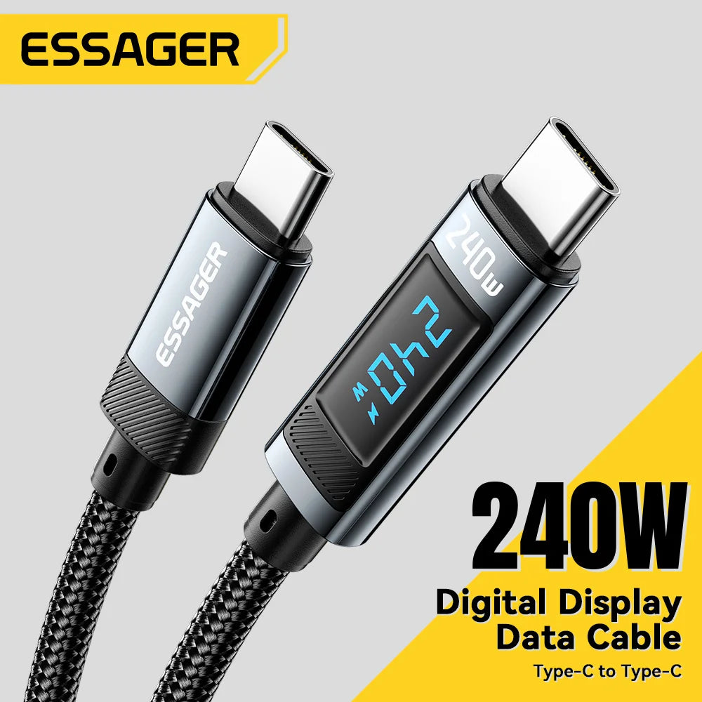 240W USB-C to USB-C Fast Charging Cable with LED Display  — Braided Nylon | Justex Brands