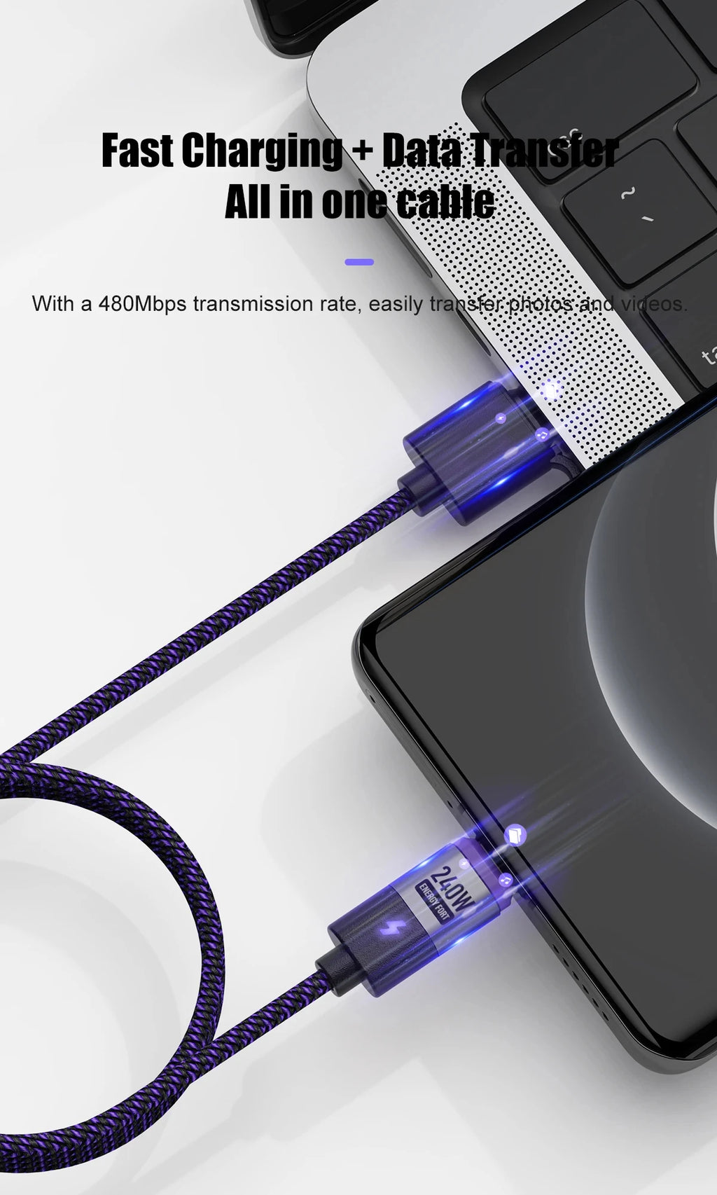 240W Magnetic Charging Cable PD3.1 5A Fast Charging USB C Cable Magnetic Phone Charger Cord for iPhone 17 Pro Max Samsung Xiaomi