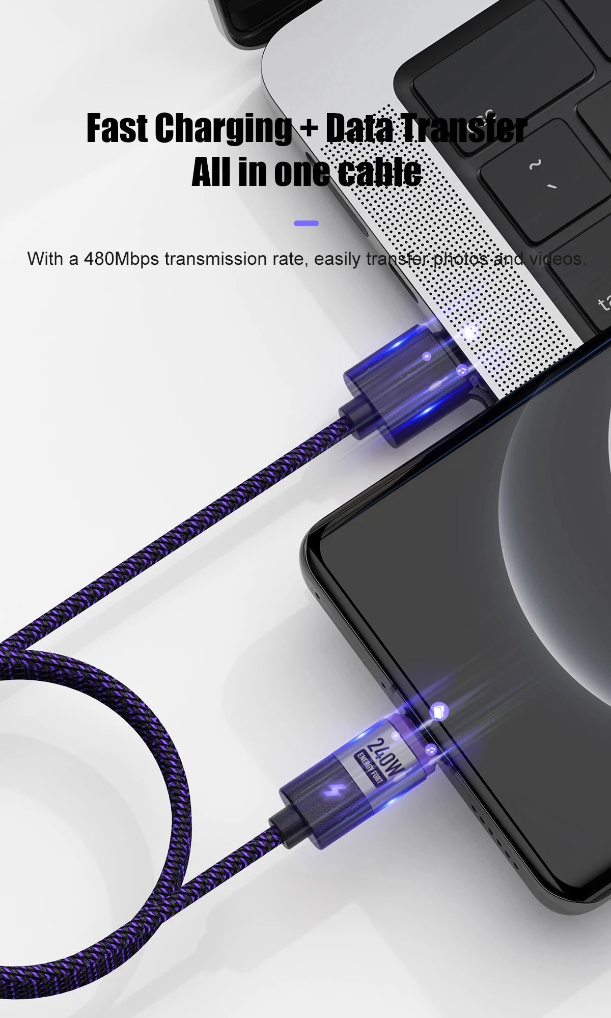 240W Magnetic Charging Cable PD3.1 5A Fast Charging USB C Cable Magnetic Phone Charger Cord for iPhone 17 Pro Max Samsung Xiaomi