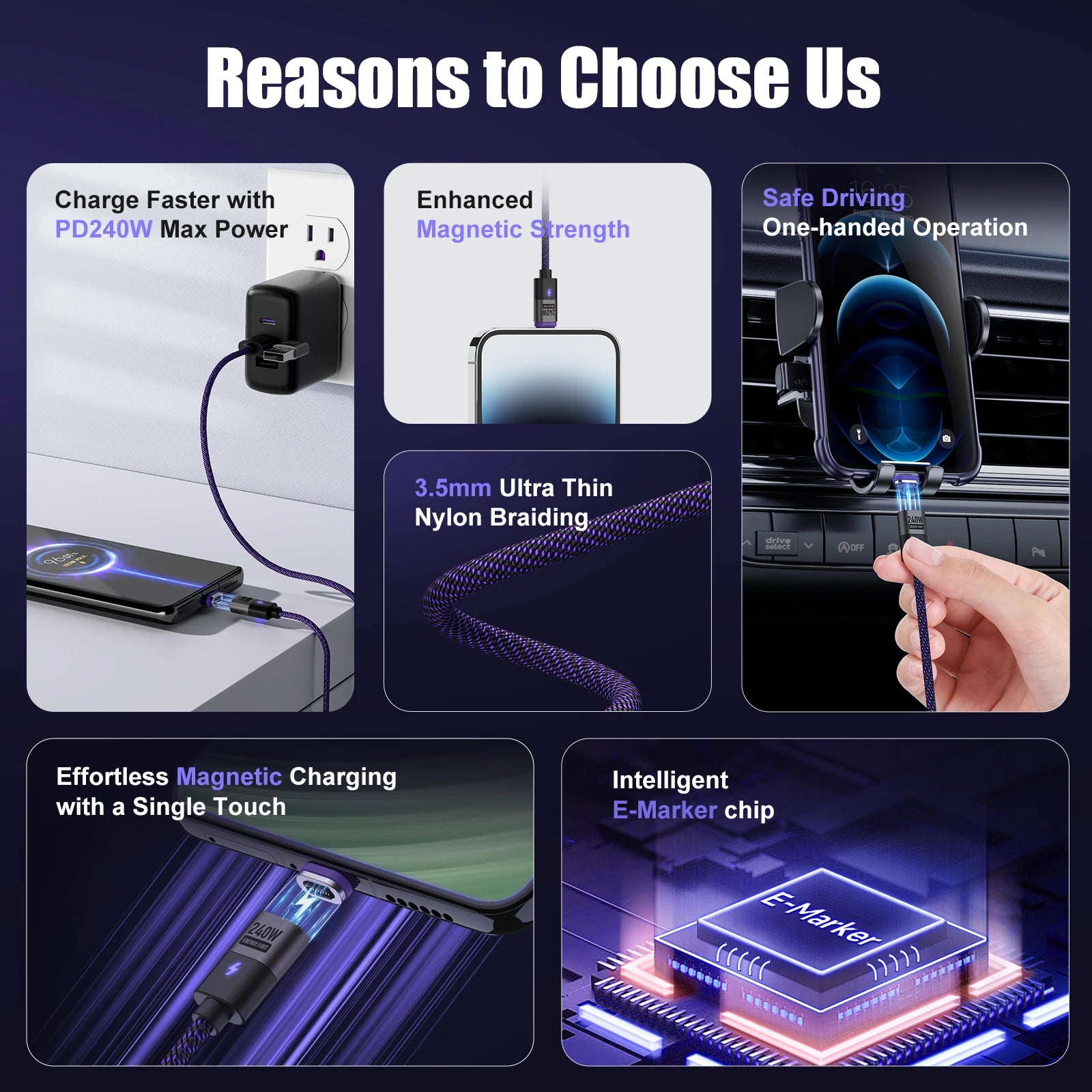 240W Magnetic Charging Cable PD3.1 5A Fast Charging USB C Cable Magnetic Phone Charger Cord for iPhone 17 Pro Max Samsung Xiaomi