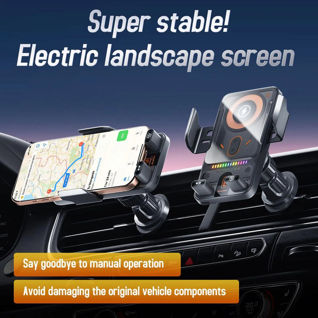 Wireless Car Phone Charger 15W Fast Charging Air Vent Cradles Auto Clamping Phone Holders for Music Control Video Streaming