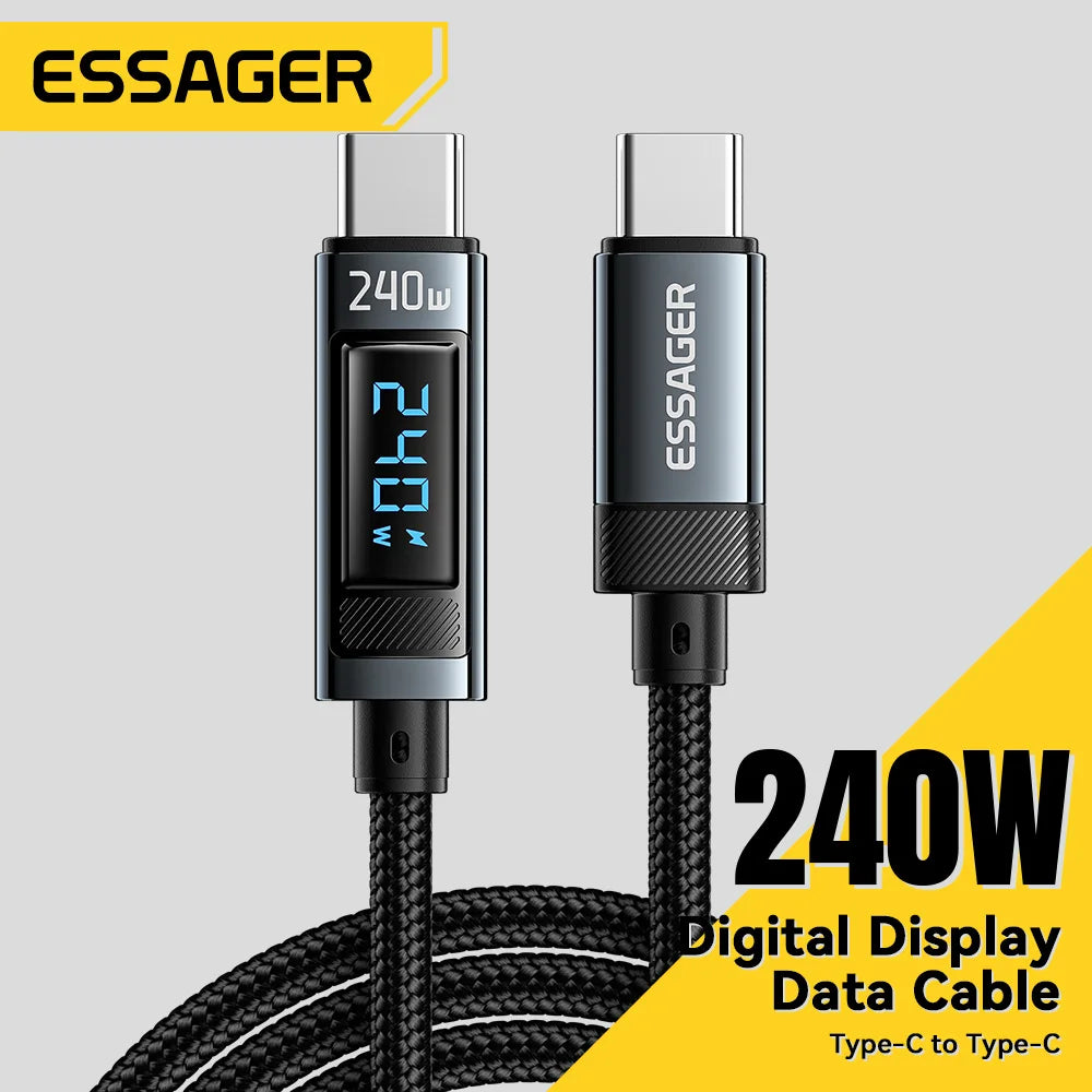 240W USB-C to USB-C Fast Charging Cable with LED Display  — Braided Nylon | Justex Brands