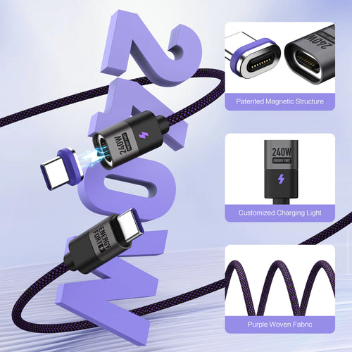 240W Magnetic Charging Cable PD3.1 5A Fast Charging USB C Cable Magnetic Phone Charger Cord for iPhone 17 Pro Max Samsung Xiaomi